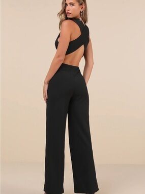 Lulus NWT Thinking Out Loud Black Backless Jumpsuit Size M